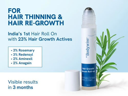 Be Bodywise Rosemary Hair Growth Serum (Roll On) | 3% Redensyl & 2% Anagain | Hair fall control serum for Women & Me